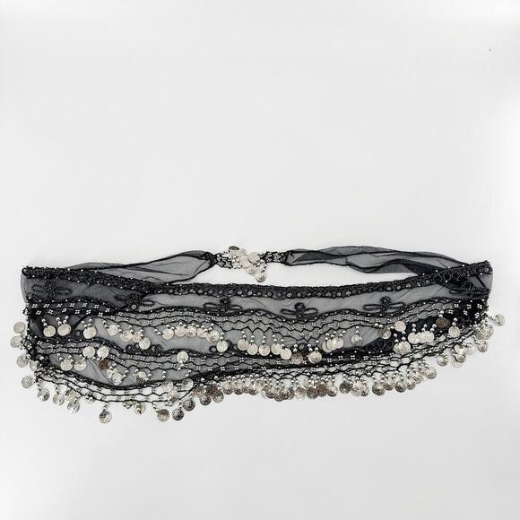 Belly Dancing Silver Embellished Costume Adjustable Tie Waist Belt One Size - Picture 1 of 8